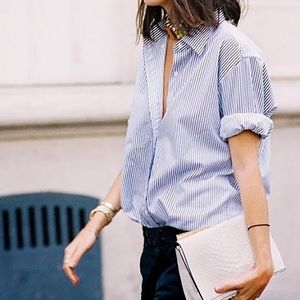 J. Crew Linen Popover Stripe Blue Shirt Women’s Size XS